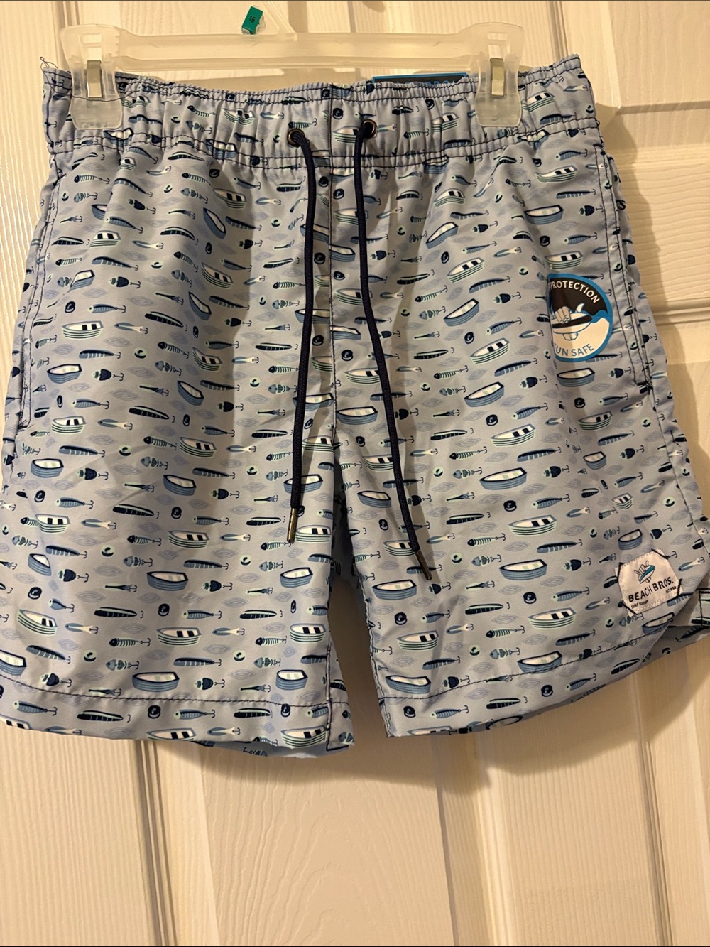 Light Blue Swim Trunks with Boat Print